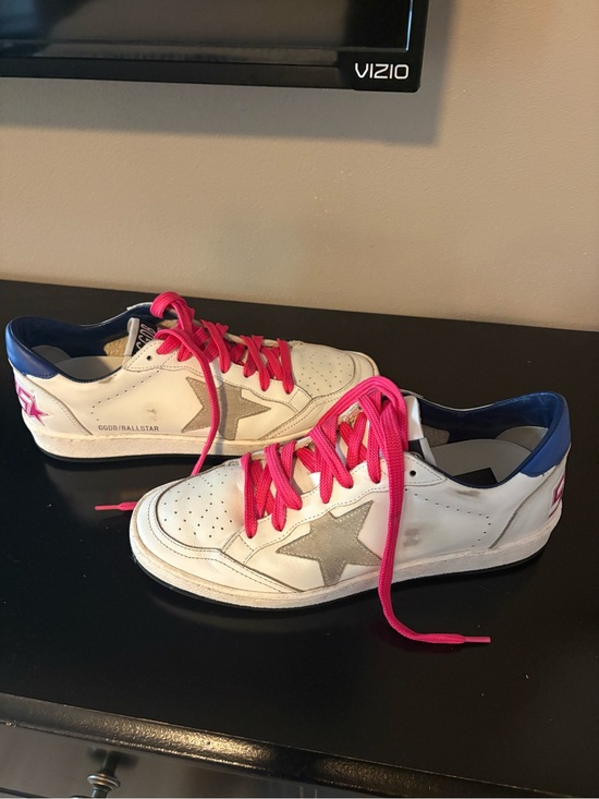 Golden Goose Shoes - Golden Goose White Sneakers with Pink Laces and Blue Heel